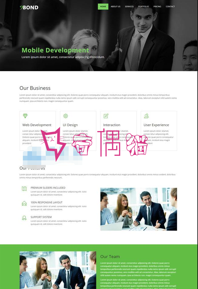 精美大气扁平商务公司模板是一款绿色大气扁平风格HTML5网站模板下载